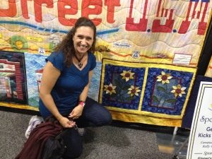 Gina's quilt in the national traveling quilt exhibition of Route 66. This is at Road to California.